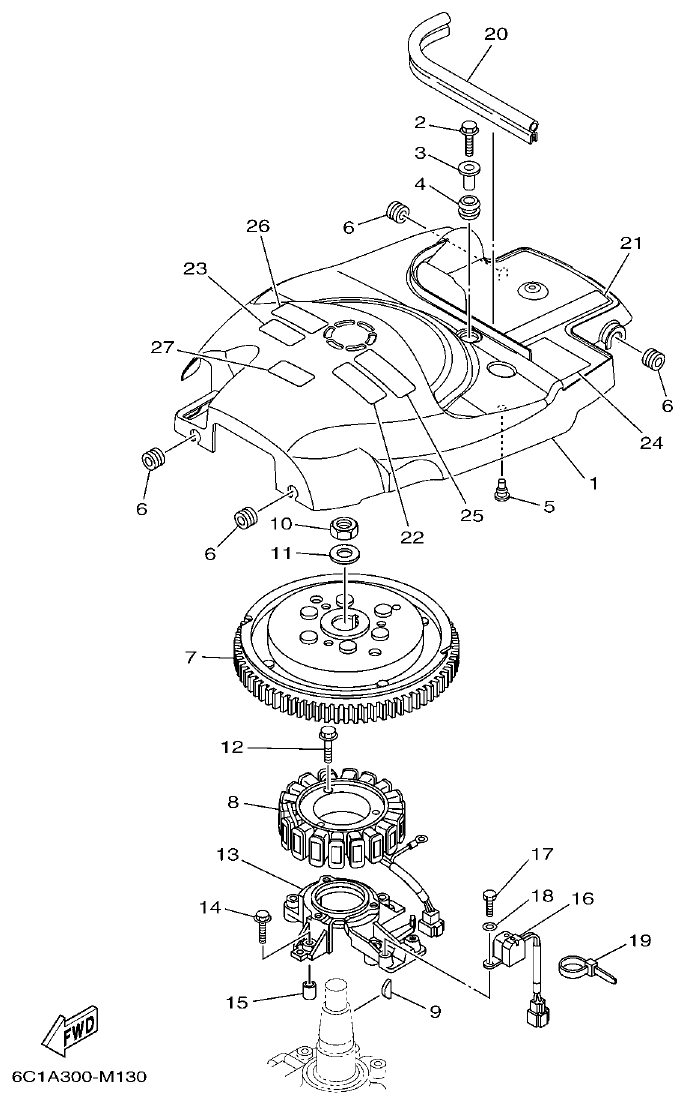 Yamaha F40H, F50H, F60F GENERATOR parts diagram